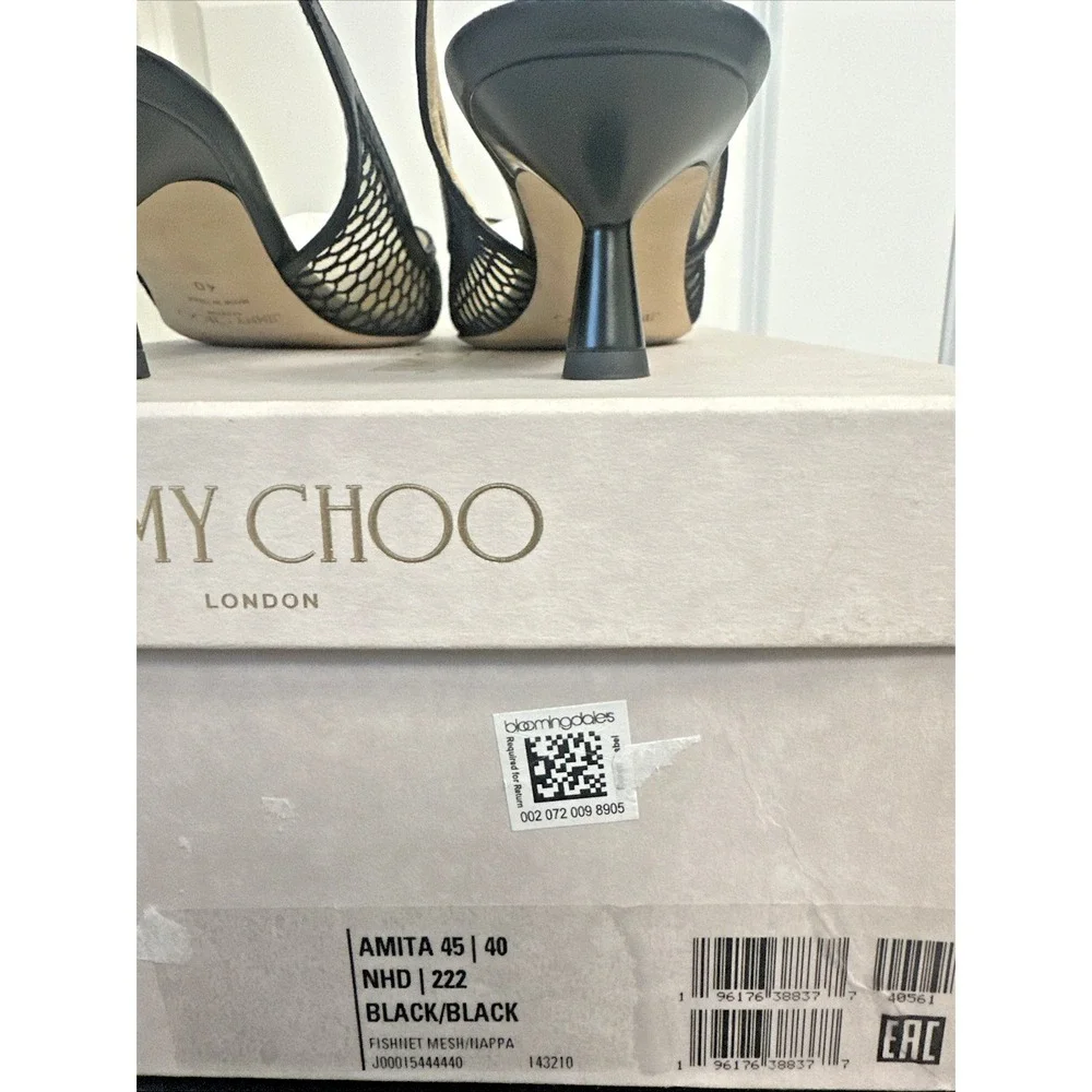 Jimmy Choo Size 40 US 10 Amita 45‎ Slingback Kitten Heel Pumps Fishnet Ballerina
